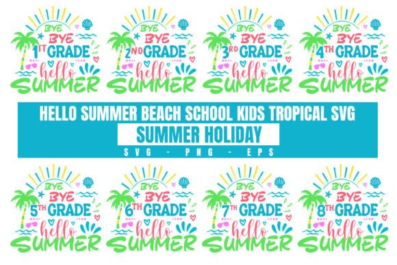 Hello Summer Beach School Kids Tropical Graphics