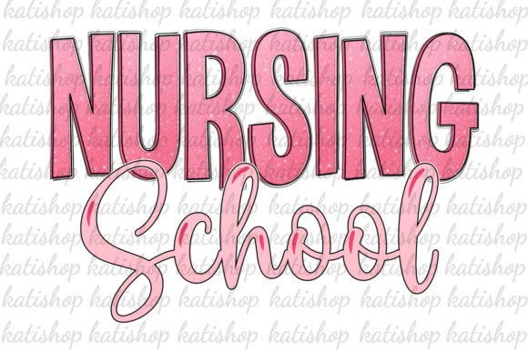 Pink Nursing School Glitter Sublimation Graphics