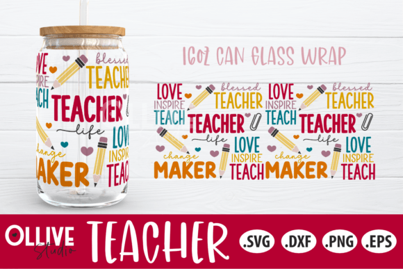 Teacher School 16oz Can Glass Wrap SVG